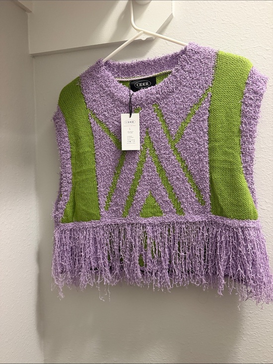 Cider Sweaters - Cider Lavender & Lime Fringe Knit Vest
